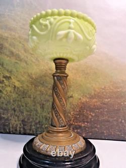 Green Antique Opaline Art Nouveau Oil Lamp Brass & Stoneware Base 37cm Tall