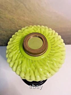 Green Antique Opaline Art Nouveau Oil Lamp Brass & Stoneware Base 37cm Tall