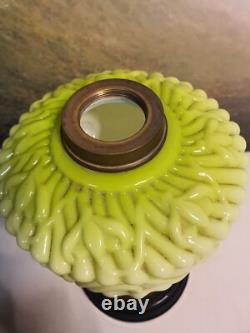 Green Antique Opaline Art Nouveau Oil Lamp Brass & Stoneware Base 37cm Tall