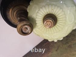 Green Antique Opaline Art Nouveau Oil Lamp Brass & Stoneware Base 37cm Tall