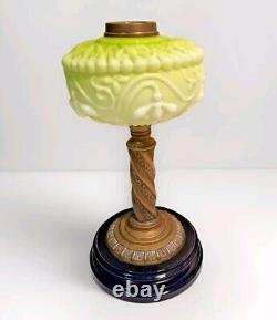Green Antique Opaline Art Nouveau Oil Lamp Font with Brass & Stoneware Base