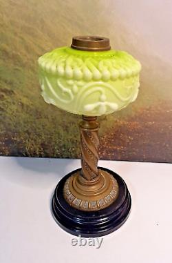 Green Antique Opaline Art Nouveau Oil Lamp Font with Brass & Stoneware Base