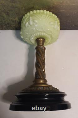 Green Antique Opaline Art Nouveau Oil Lamp Font with Brass & Stoneware Base