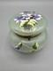Green Art Nouveau Painted French Enamel Dresser Box Powder Jar Brass Legras