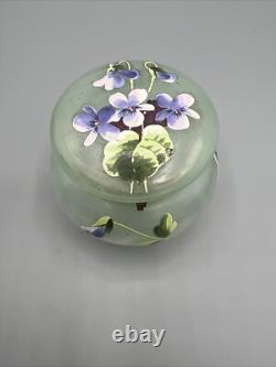 Green Art Nouveau Painted French Enamel Dresser Box Powder Jar Brass Legras