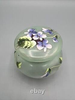 Green Art Nouveau Painted French Enamel Dresser Box Powder Jar Brass Legras