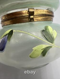 Green Art Nouveau Painted French Enamel Dresser Box Powder Jar Brass Legras