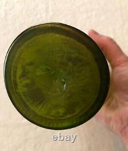 Green Aurene Style Iridescent Glass Vase Ribbed Twist Pinched Rim Unsigned 7