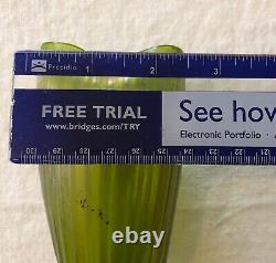 Green Aurene Style Iridescent Glass Vase Ribbed Twist Pinched Rim Unsigned 7
