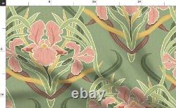 Green Floral Victorian Garden Art Nouveau Sateen Duvet Cover by Spoonflower