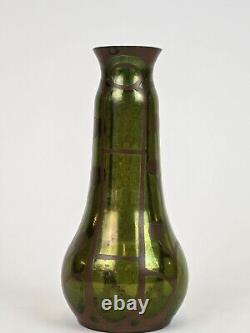 Green Glass Iridescent Galvanoplasty Copper Carl Goldberg Overlay Vase c1900