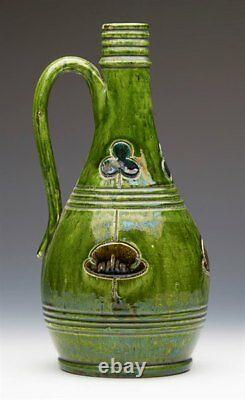 Green Glazed Art Pottery Ewer Probably Belgian C. 1890