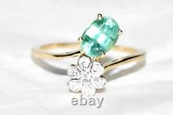 Green Kyanite Ring 9ct Gold Ring Art Nouveau Daisy Flower L/6 Mint Kyanite
