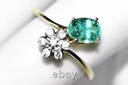 Green Kyanite Ring 9ct Gold Ring Art Nouveau Daisy Flower L/6 Mint Kyanite