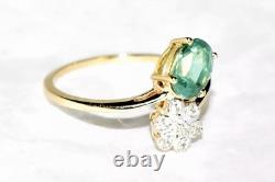 Green Kyanite Ring 9ct Gold Ring Art Nouveau Daisy Flower L/6 Mint Kyanite