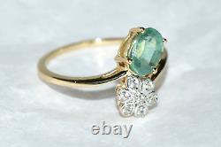 Green Kyanite Ring 9ct Gold Ring Art Nouveau Daisy Flower L/6 Mint Kyanite SALE