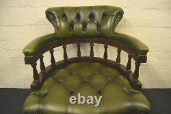 Green Leather Captains Swivel Desk Chair