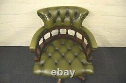 Green Leather Captains Swivel Desk Chair