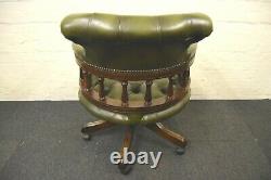 Green Leather Captains Swivel Desk Chair