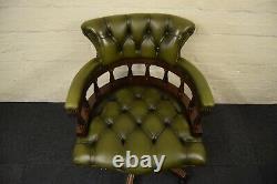 Green Leather Captains Swivel Desk Chair
