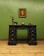 Green Man Carved Gothic Oak Pedestal Desk With Ebonized Finish And Leather Top