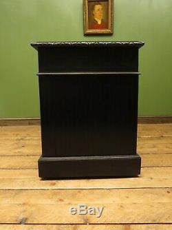 Green Man Carved Gothic Oak Pedestal Desk with Ebonized Finish and Leather Top