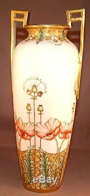 Green Mark Hand Painted Nippon 10 Vase withHeavy Gilt Work & Poppies! WOW