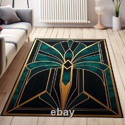 Green Rug, Art Nouveau Rug, Modern Home Rug, Minimalist Decor, Art Deco Design