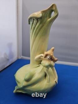 Green Vintage Art Deco/art Nouveau Vase With Maiden