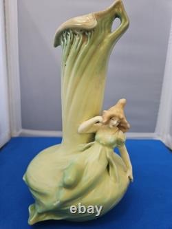 Green Vintage Art Deco/art Nouveau Vase With Maiden