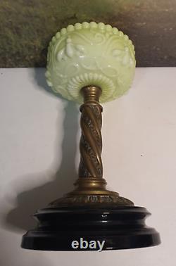 Green antique opaline green art nouveau oil lamp font, brass & stoneware base