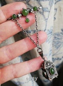 Guild of Handicraft att c1905 amazing heart leaves brooch, silver, nephrite jade