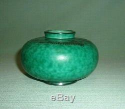 Gustavsberg Argenta Sweden Turquoise Green Stoneware Vase With Silver Inlay 963H