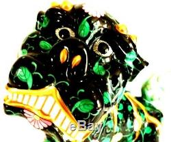 HEREND Black Dynasty 2 Matching 10 FOO DOGS in Black & Green +24K Gold Rare