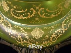 HUGE Bohemian Loetz Green Iridescent DEK I/439 Art Nouveau Glass Bowl Vase