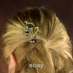 Hair Comb Art Nouveau Floral Green Real Baroque Black QD12