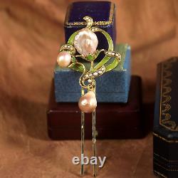 Hair Comb Art Nouveau Floral Green Real Baroque Pearl Pink QD12