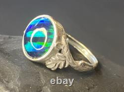 Handmade Australia solid green opal art nouveau sterling silver fairy ring
