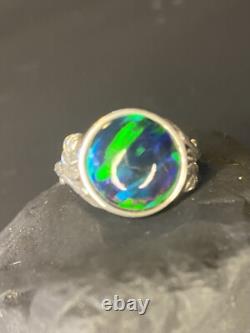 Handmade Australia solid green opal art nouveau sterling silver fairy ring