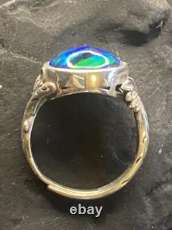 Handmade Australia solid green opal art nouveau sterling silver fairy ring