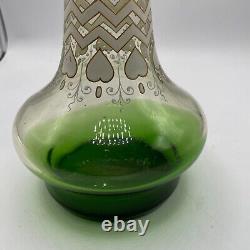 Harrach Bohemian Green Glass Gold Hand Painted Art Nouveau Vase