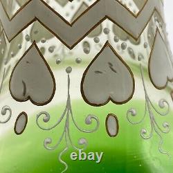 Harrach Bohemian Green Glass Gold Hand Painted Art Nouveau Vase