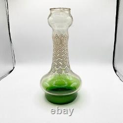 Harrach Bohemian Green Glass Gold Hand Painted Art Nouveau Vase