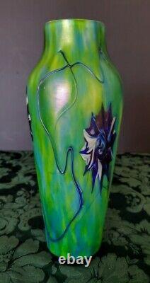 Harrach Stunning 1900's Art Nouveau Jugendstil Vase, Iridescent Cased Glass