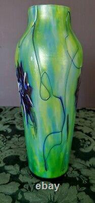 Harrach Stunning 1900's Art Nouveau Jugendstil Vase, Iridescent Cased Glass