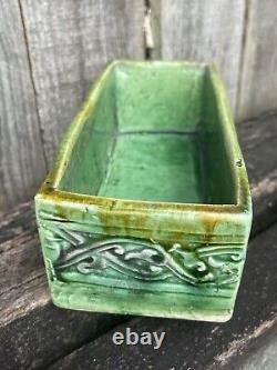 Harvey School Australian Pottery Art Nouveau Green Yellow Trough Vase 1941