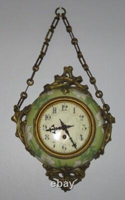 Hector Guimard designed green ceramic gilt metal vintage Art Nouveau wall clock