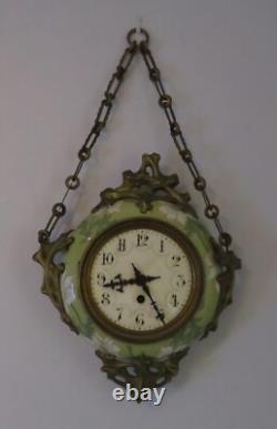 Hector Guimard designed green ceramic gilt metal vintage Art Nouveau wall clock