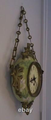 Hector Guimard designed green ceramic gilt metal vintage Art Nouveau wall clock
