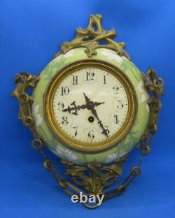 Hector Guimard designed green ceramic gilt metal vintage Art Nouveau wall clock